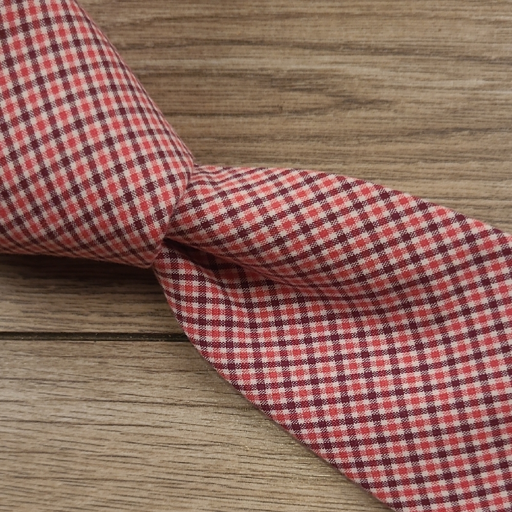 J CREW Preppy‎ Pink Red White Plaid Skinny Mens Cotton Tie